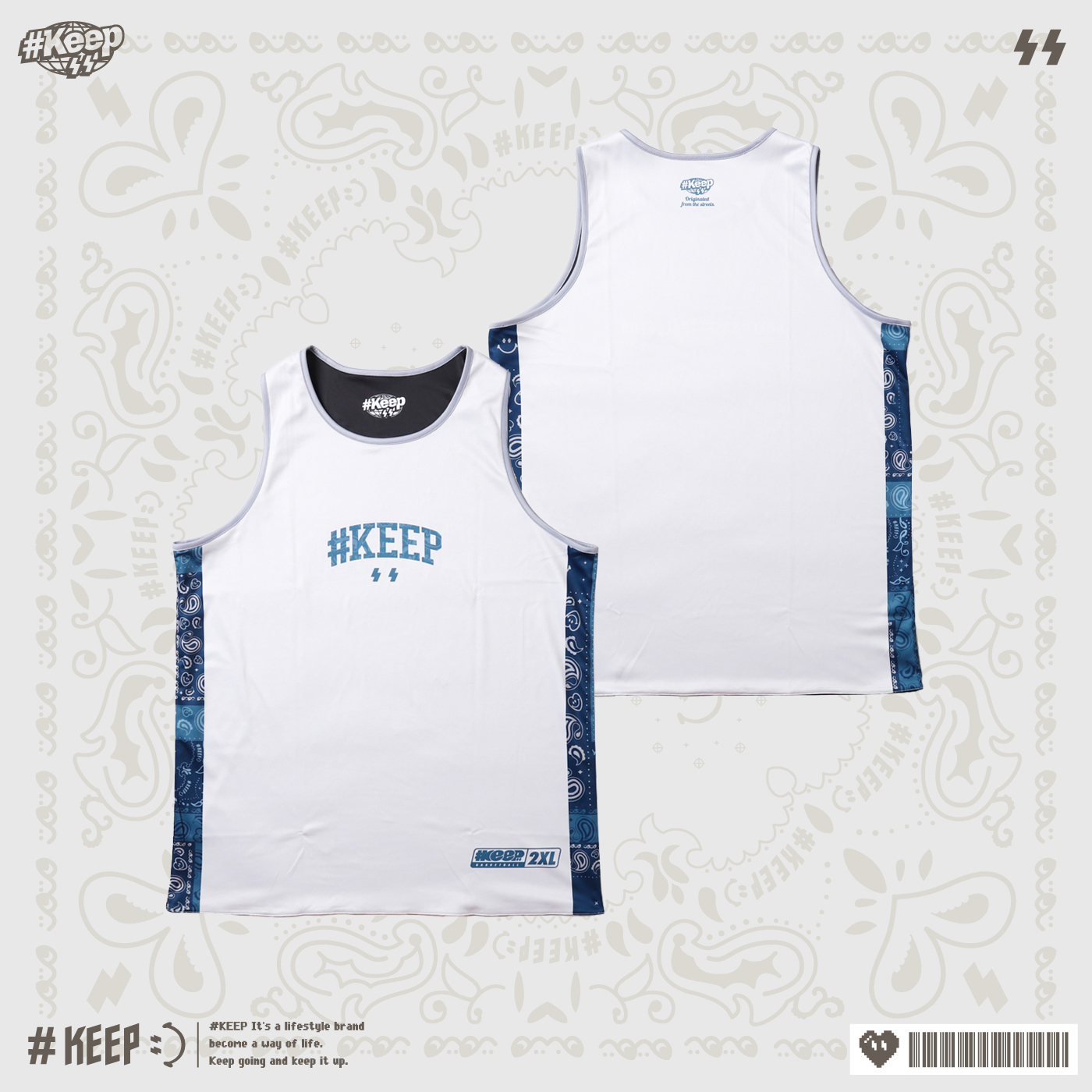 [特價售出無退換] #KEEP PAISLEY INDIGO BLUE 黑白 雙色 變形蟲 印花 雙面穿 球衣 背心【KS233-BK】ABshorts