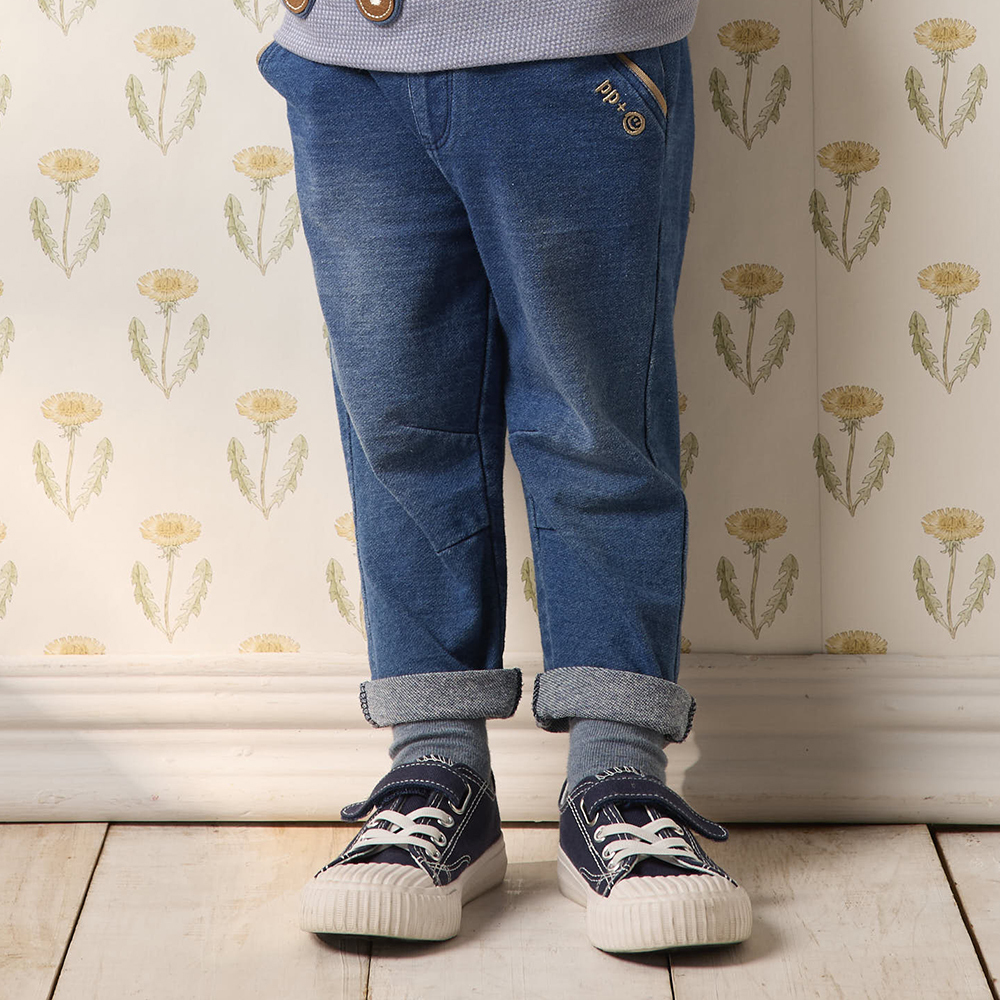 PIPPY 鬆緊腰圍彈性棉仿牛仔長褲 藍