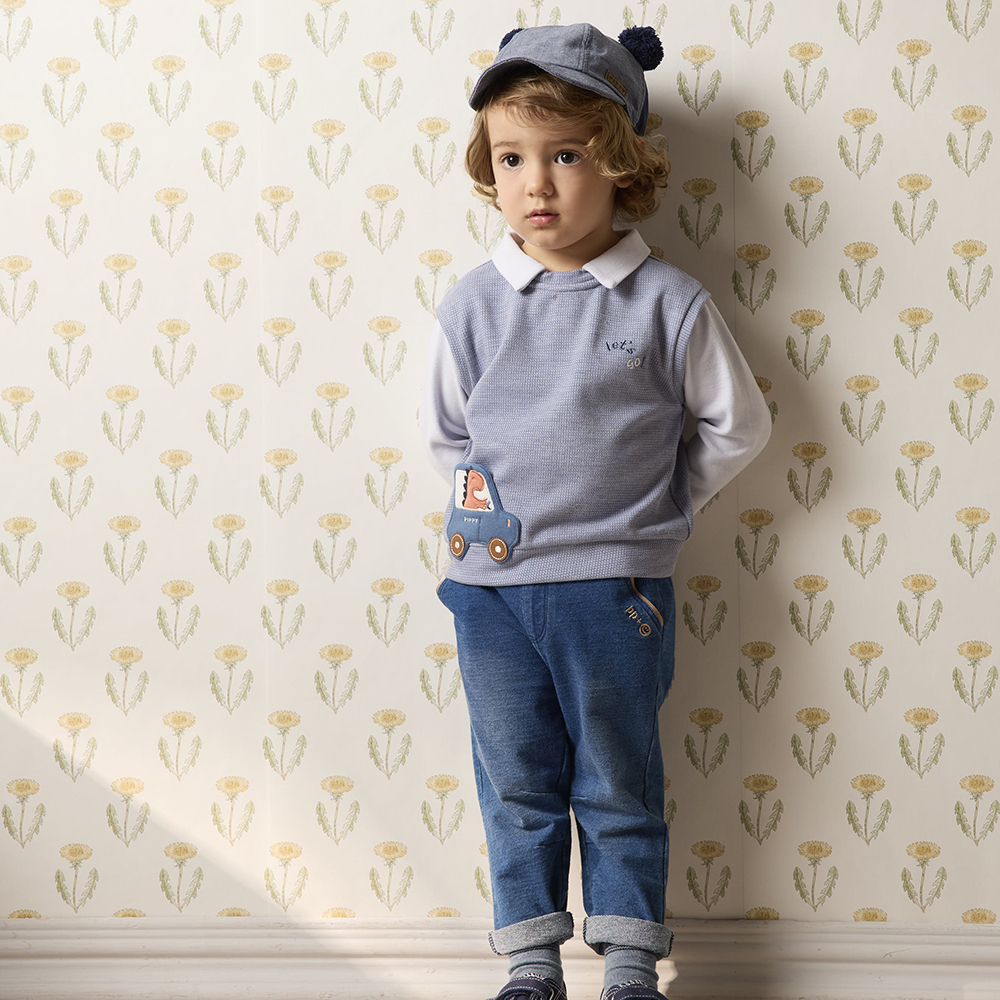 PIPPY 鬆緊腰圍彈性棉仿牛仔長褲 藍