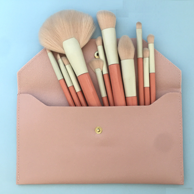 Hot style [12 pieces] makeup brushes with artificial fiber hair (color: orange, pink envelope package)