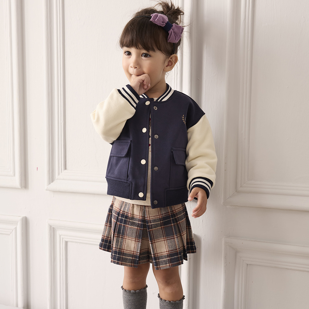 PIPPY 休閒棉質撞色拼接棒球外套 (中性款)  藍