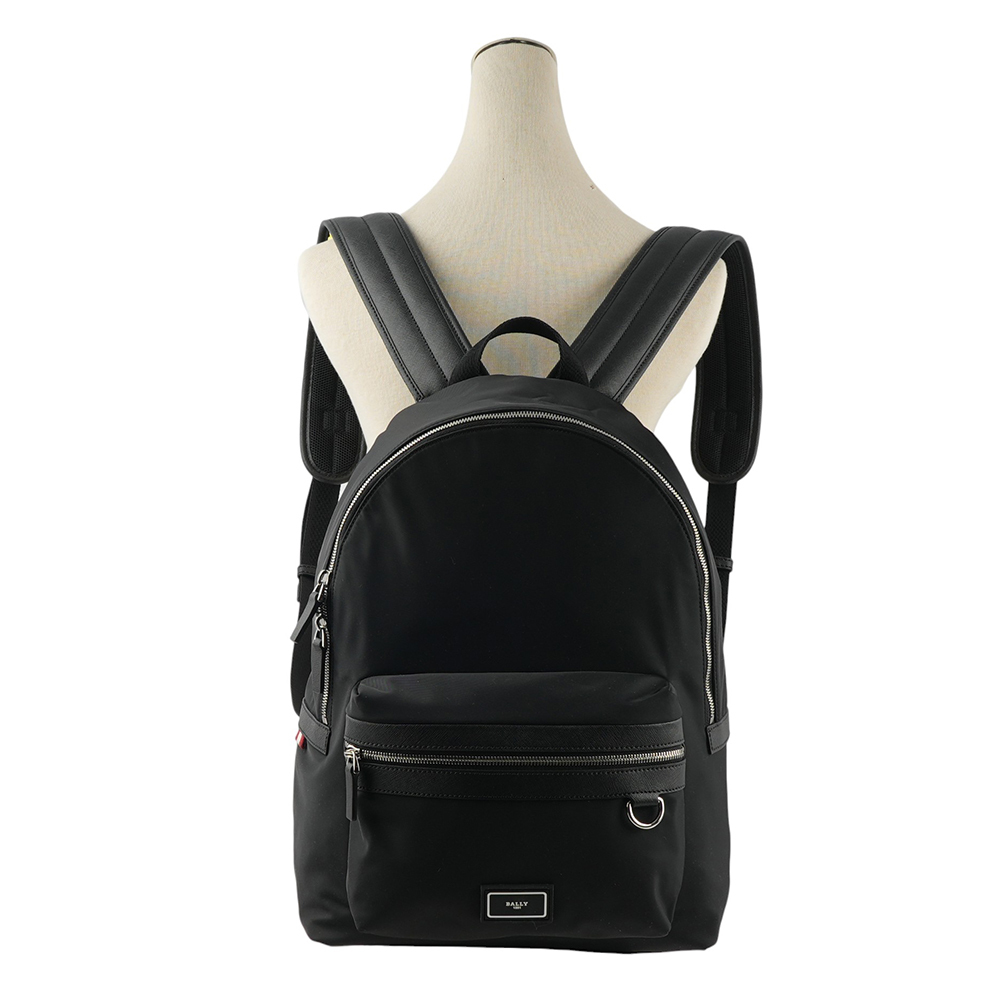 【BALLY】Nygel 浮雕橡膠標誌尼龍及防刮皮革拉鍊後背包(黑色) 6301133