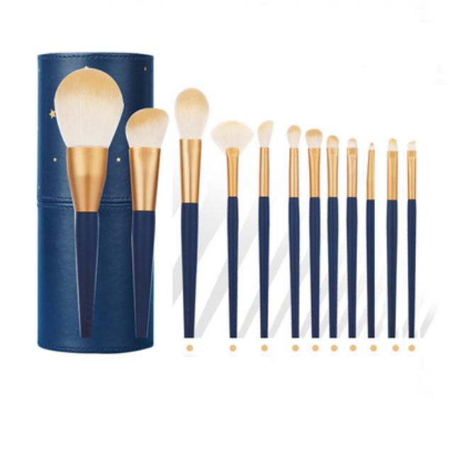Hot style [12 pieces] makeup brushes with artificial fiber hair (color: dark blue starlight storage bucket)