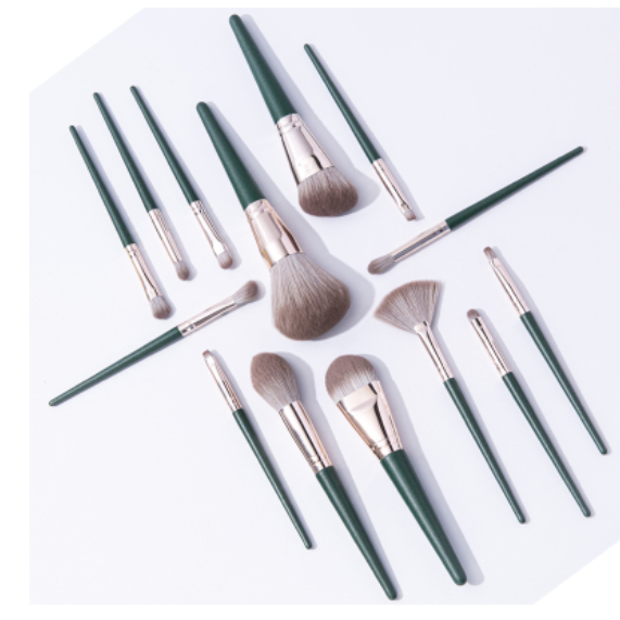 Hot style [14 pieces] makeup brushes with artificial fiber hair (color: green)