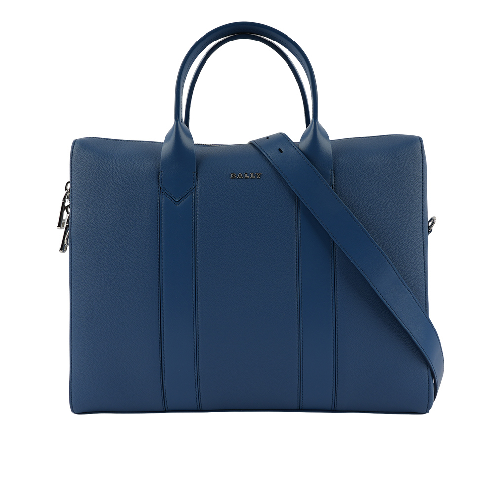 【BALLY】Elter 壓紋牛皮手提/斜背二用公事包(霓虹藍) 6303119