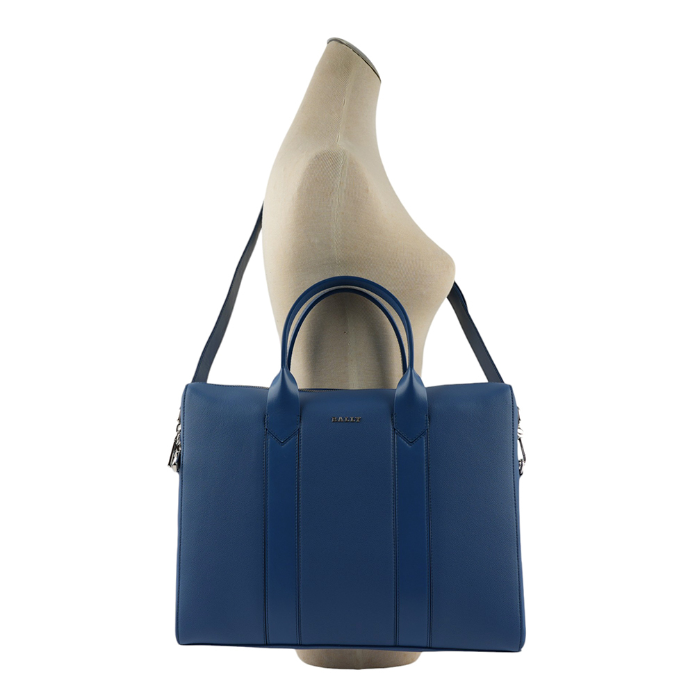 【BALLY】Elter 壓紋牛皮手提/斜背二用公事包(霓虹藍) 6303119