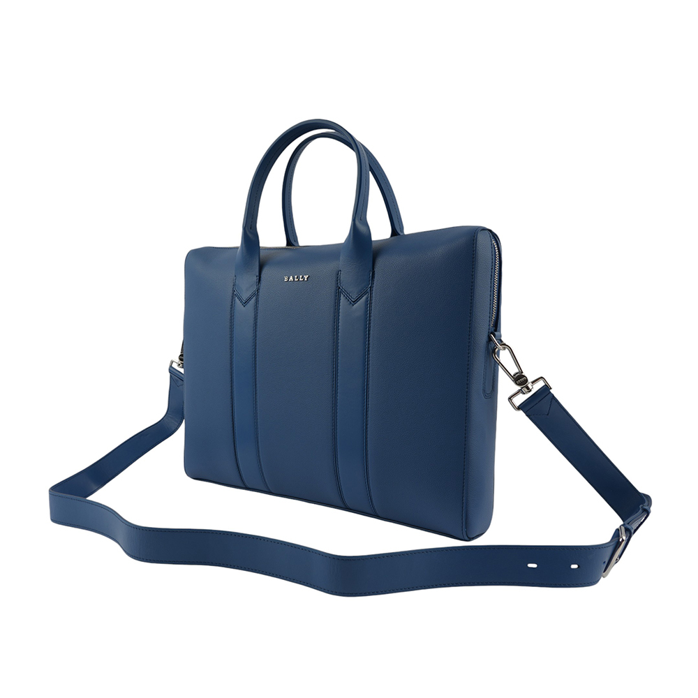 【BALLY】Elter 壓紋牛皮手提/斜背二用公事包(霓虹藍) 6303119