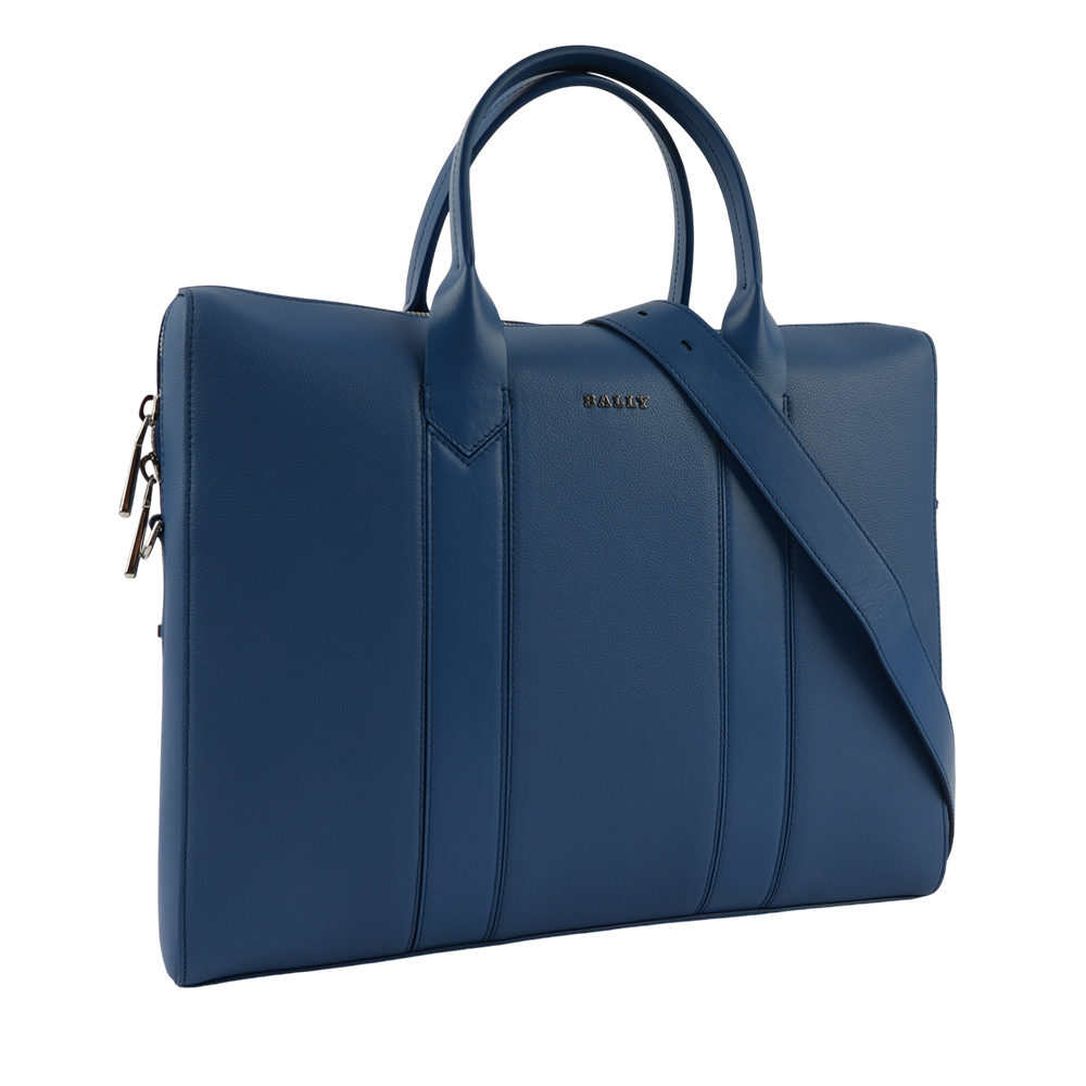 【BALLY】Elter 壓紋牛皮手提/斜背二用公事包(霓虹藍) 6303119