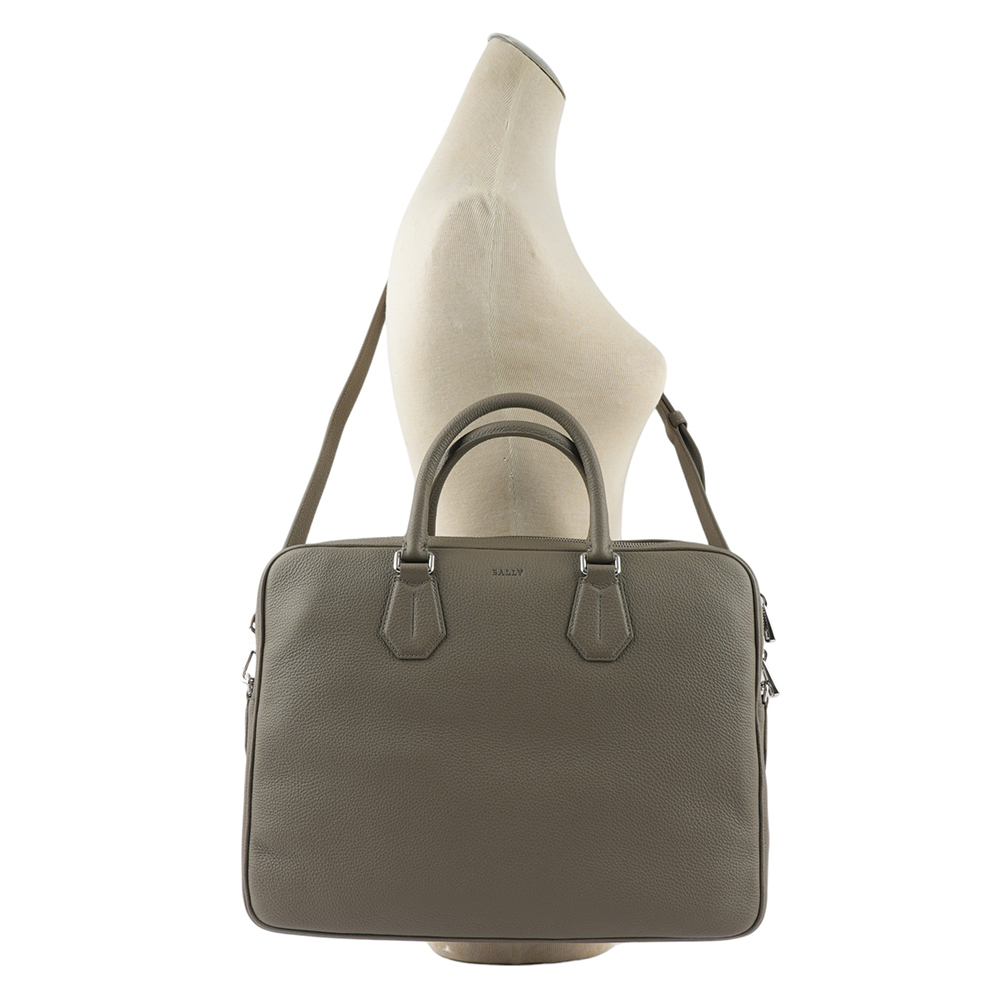 【BALLY】Staz 粒紋牛皮手提/斜背二用公事包(灰色) 6302600