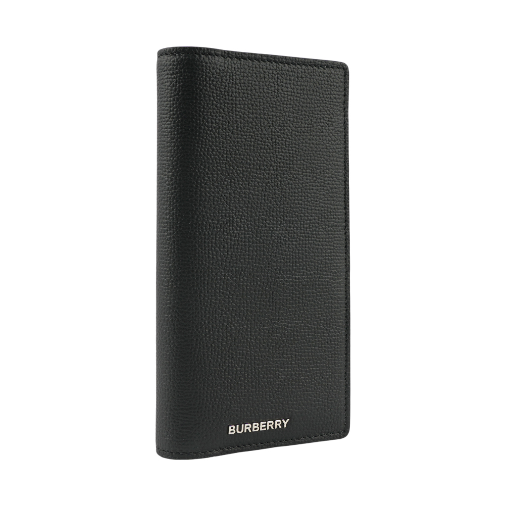 【BURBERRY】銀字粒紋牛皮內拼格紋二折長夾