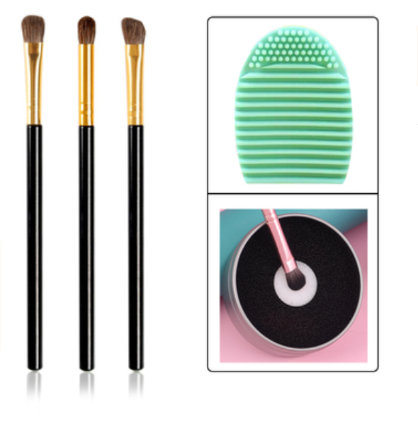 Hot style [3 pieces] eye ​​shadow brushes (color: black, dry cleaning box, scrubber) [please contact customer service to confirm the delivery color after placing the order]