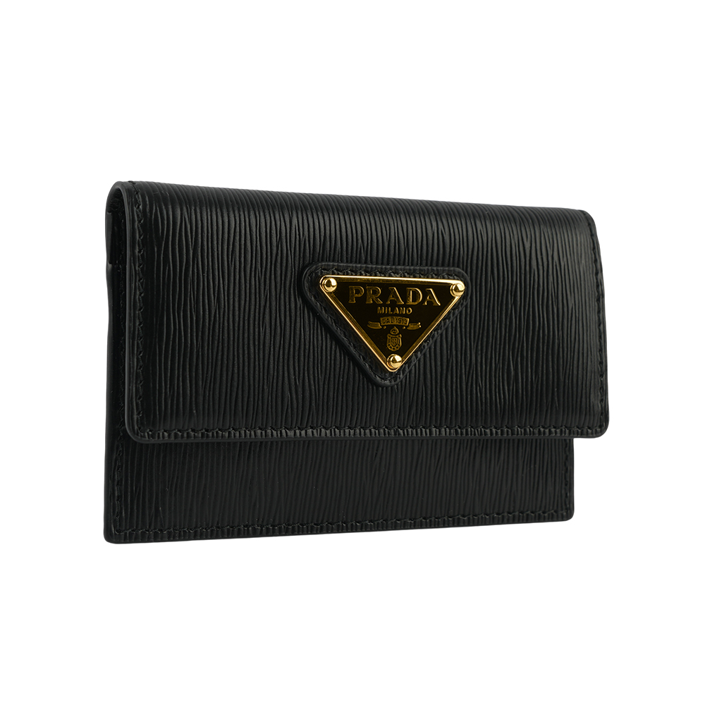 【Prada】三角牌Logo 水波紋皮革釦式卡片夾/名片夾