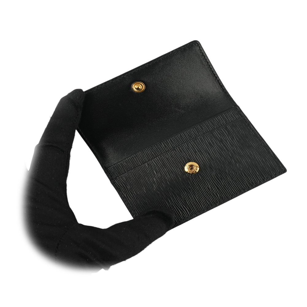 【PRADA】三角牌Logo 水波紋皮革釦式卡片夾/名片夾(黑色) 1MF028 2DDU F0002