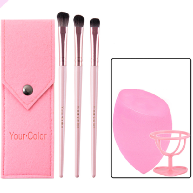 Hot style [3 pieces] Eyeshadow Brush Fiber Hair (Color: Pink Beauty Egg Holder) [Please contact customer service to confirm the delivery color after placing the order]
