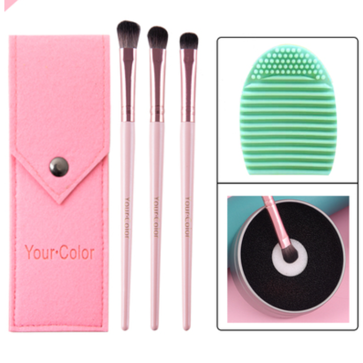 Hot style [3 pieces] eye ​​shadow brush with Dunhuang pony hair (color: pink, dry cleaning box, scrubber) [please contact customer service to confirm the delivery color after placing the order]