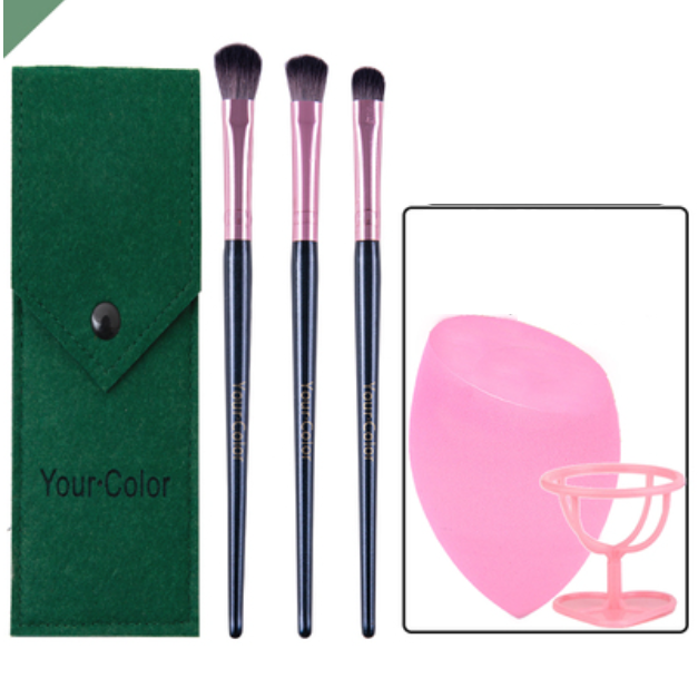 Popular style [3 pieces] Eyeshadow Brush Fiber Hair (Color: Green Beauty Egg Holder) [Please contact customer service to confirm the delivery color after placing the order]