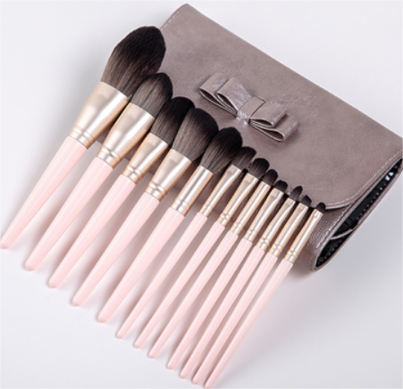 Hot style [13 pieces] makeup brush set (color: pink 15-hole storage bag)
