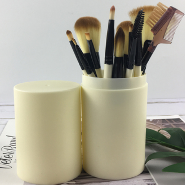 Hot style [12 pieces] makeup brush set (color: beige storage bucket)