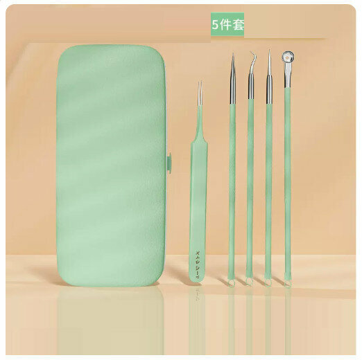 Popular [5-piece set] acne needle scraper, blackhead squeegee and acne tool [Matcha Green]