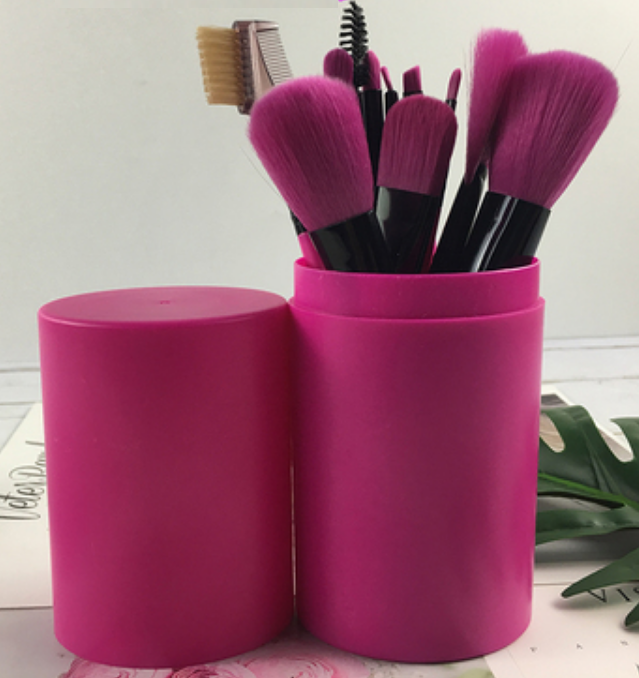 Hot style [12 pieces] makeup brush set (color: rose red storage bucket)