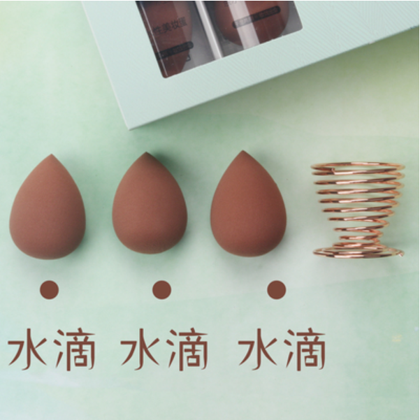 Popular beauty sponge (color: caramel color, 3 pieces [water drop + water drop + water drop] (comes with rose gold puff holder))