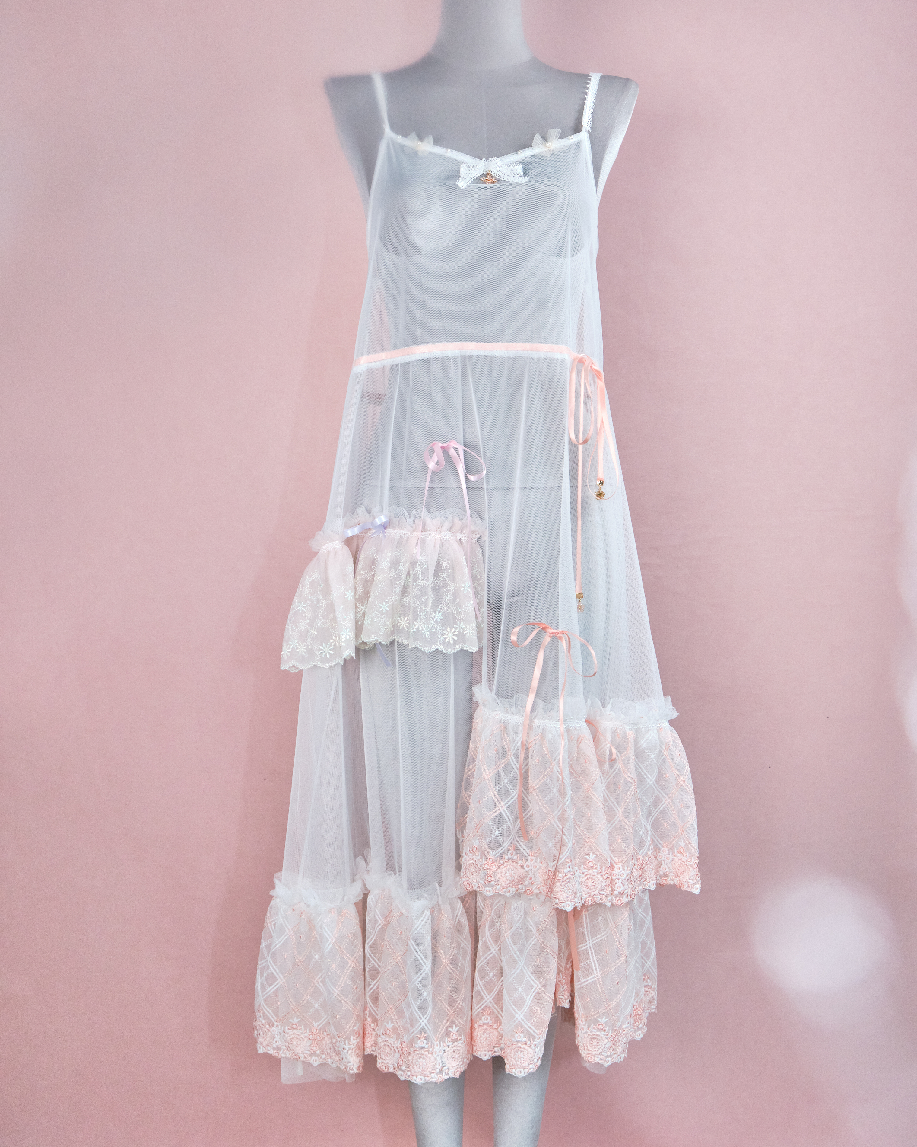 11216 The Tale About Garden Girl~Salmon Pink Laced Mesh Dress