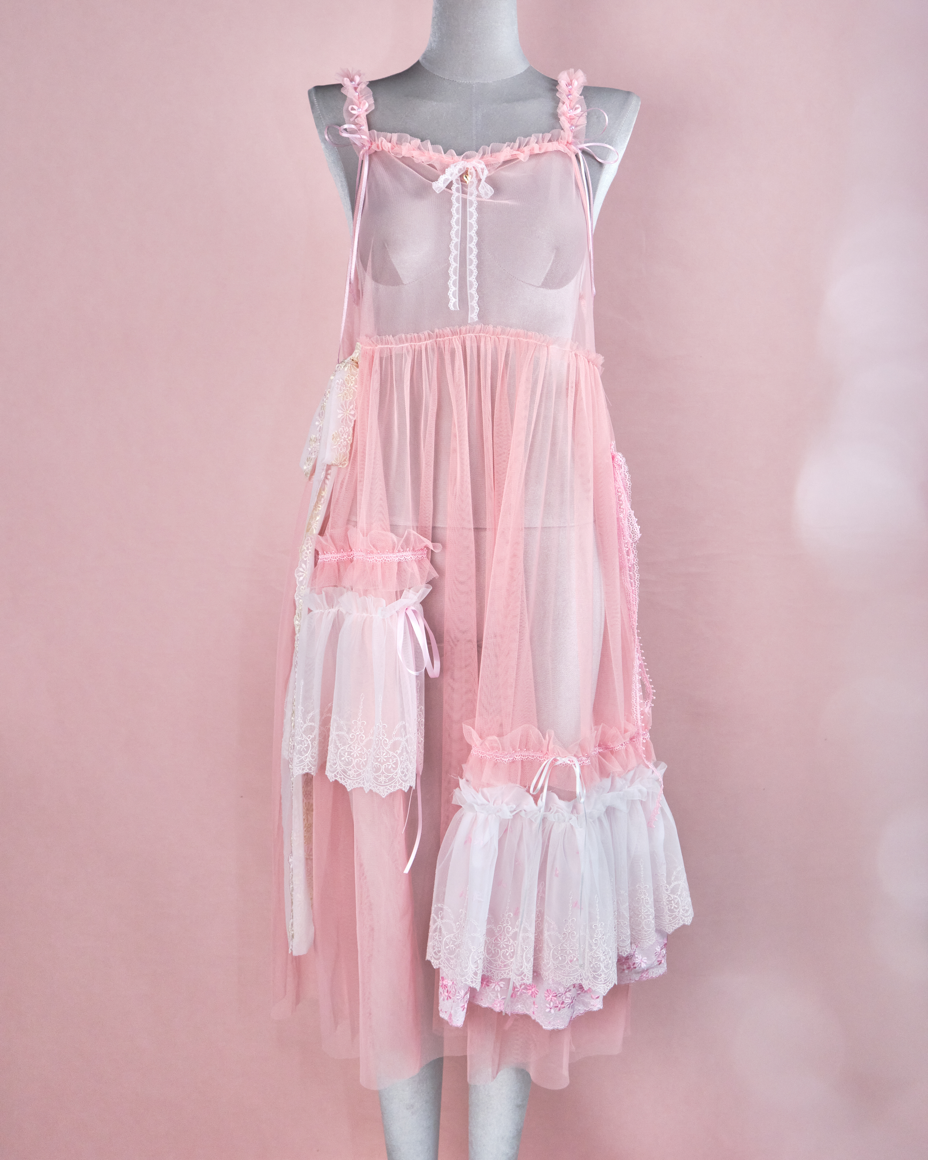 11219 The Tale About Garden Girl~Carol Pink Laced Mesh Dress