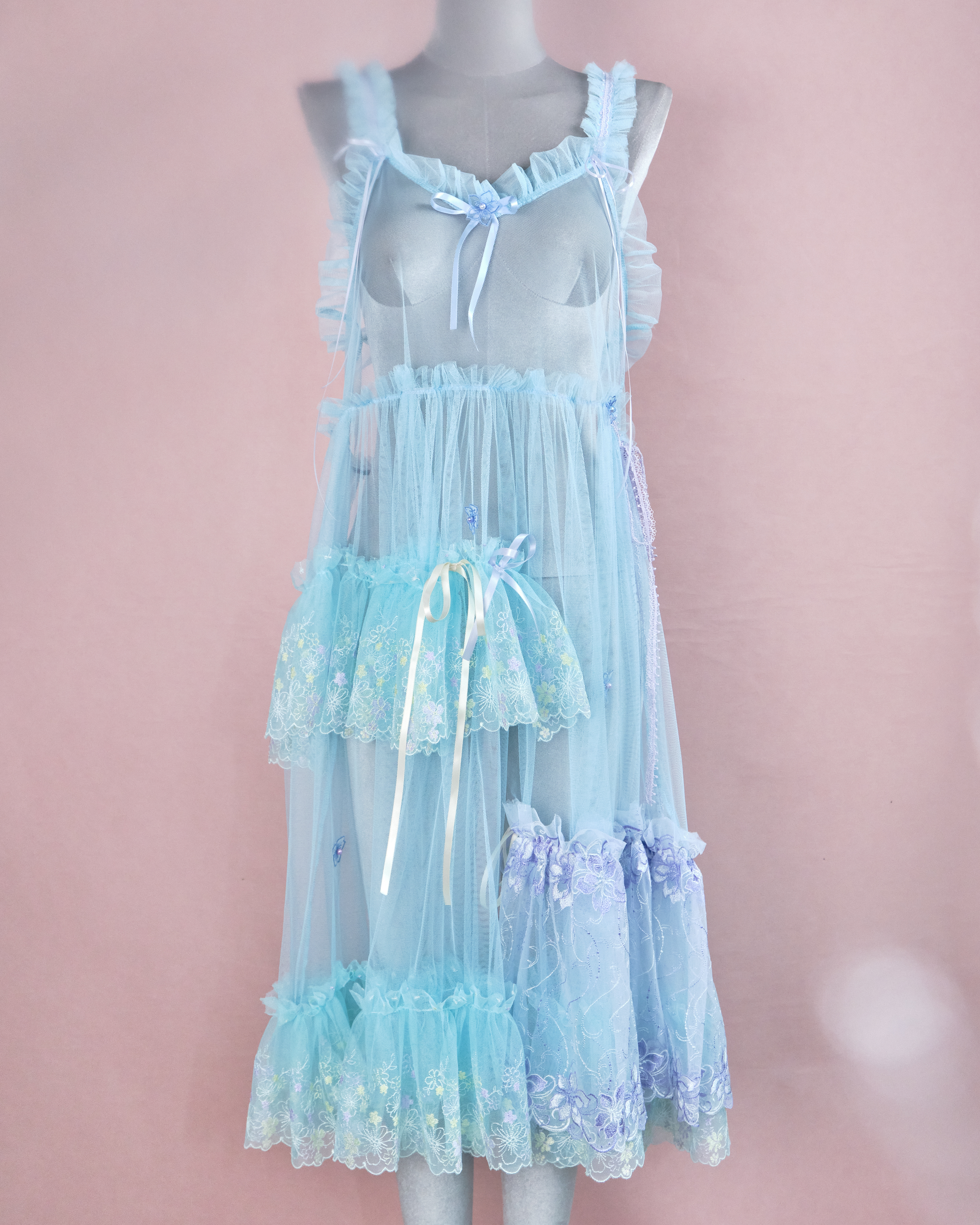 11217 The Tale About Wisteria Flower Girl~Bluish Violet Laced Mesh Dress