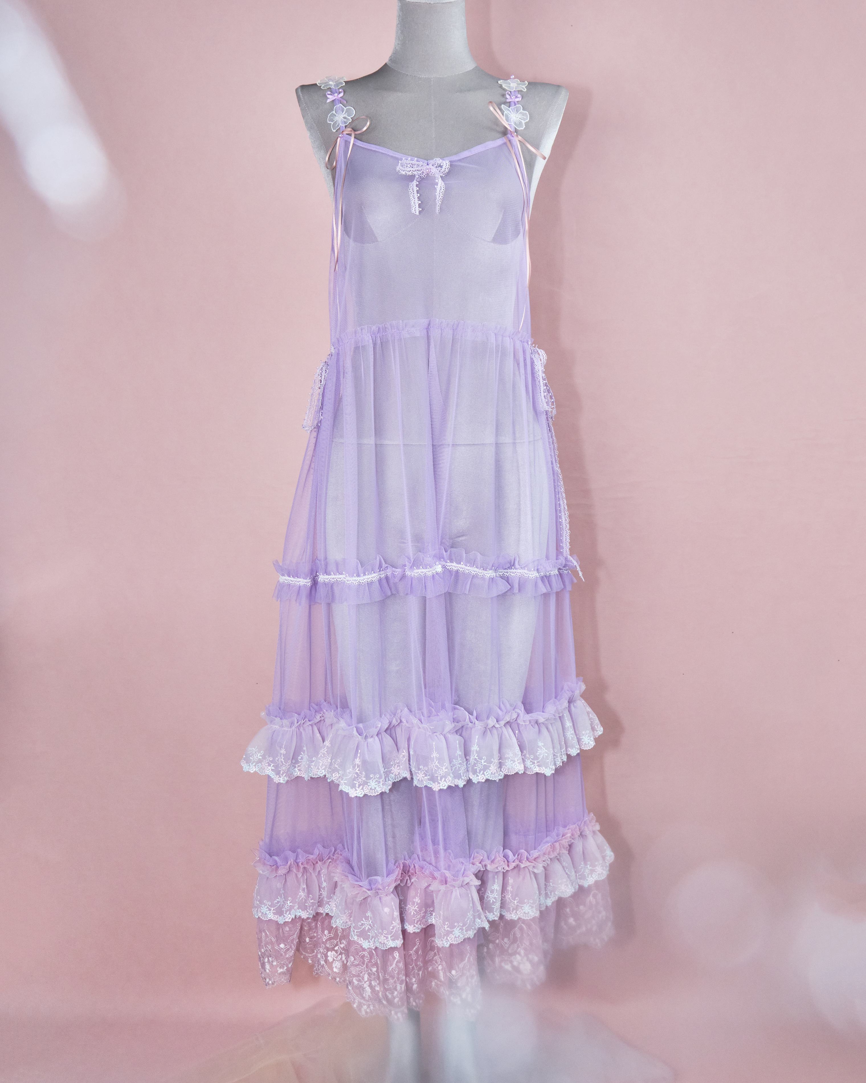 11213 The Tale About Wisteria Flower Girl~Center Front Vent Violet Mesh Dress