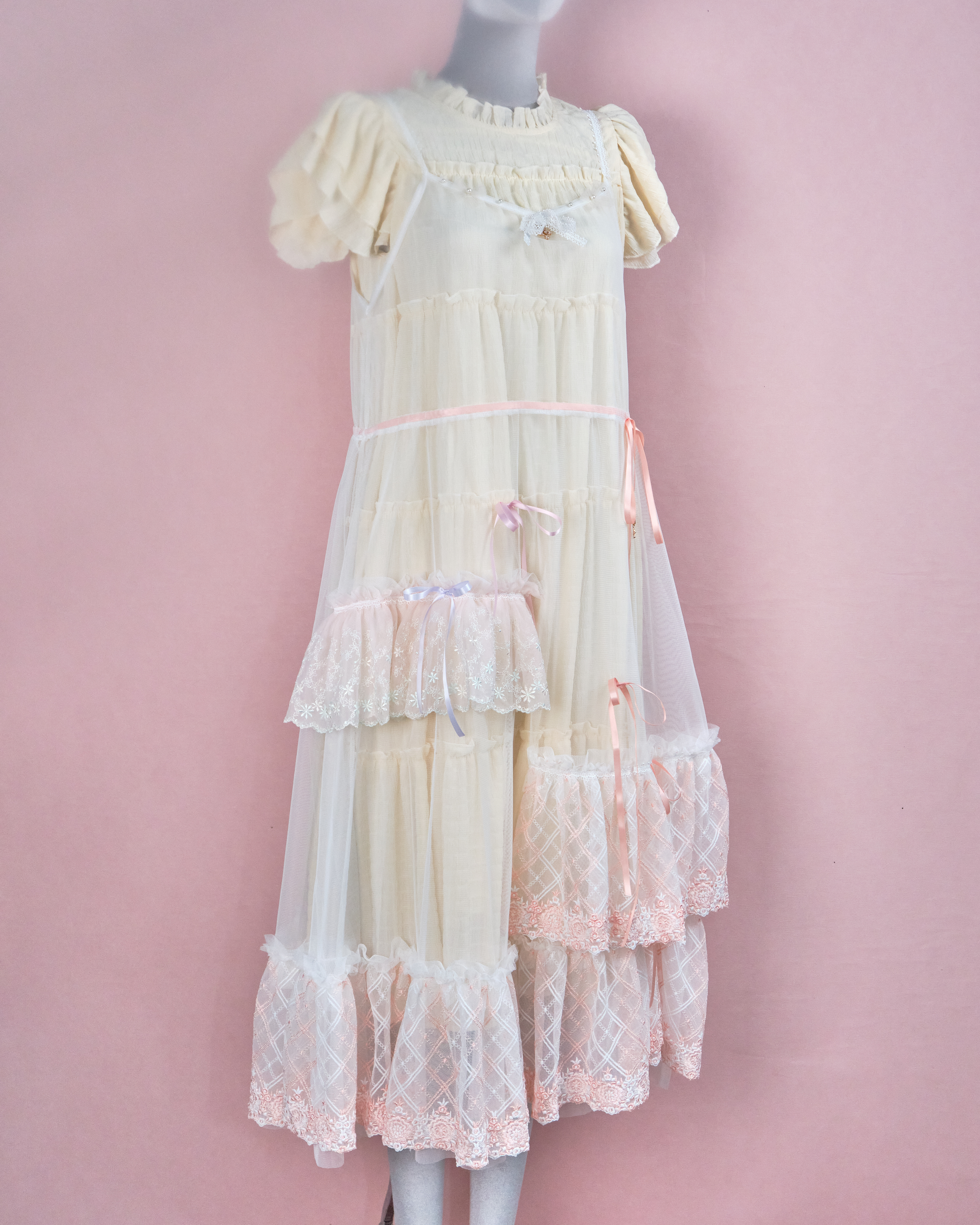 11216 The Tale About Garden Girl~Salmon Pink Laced Mesh Dress