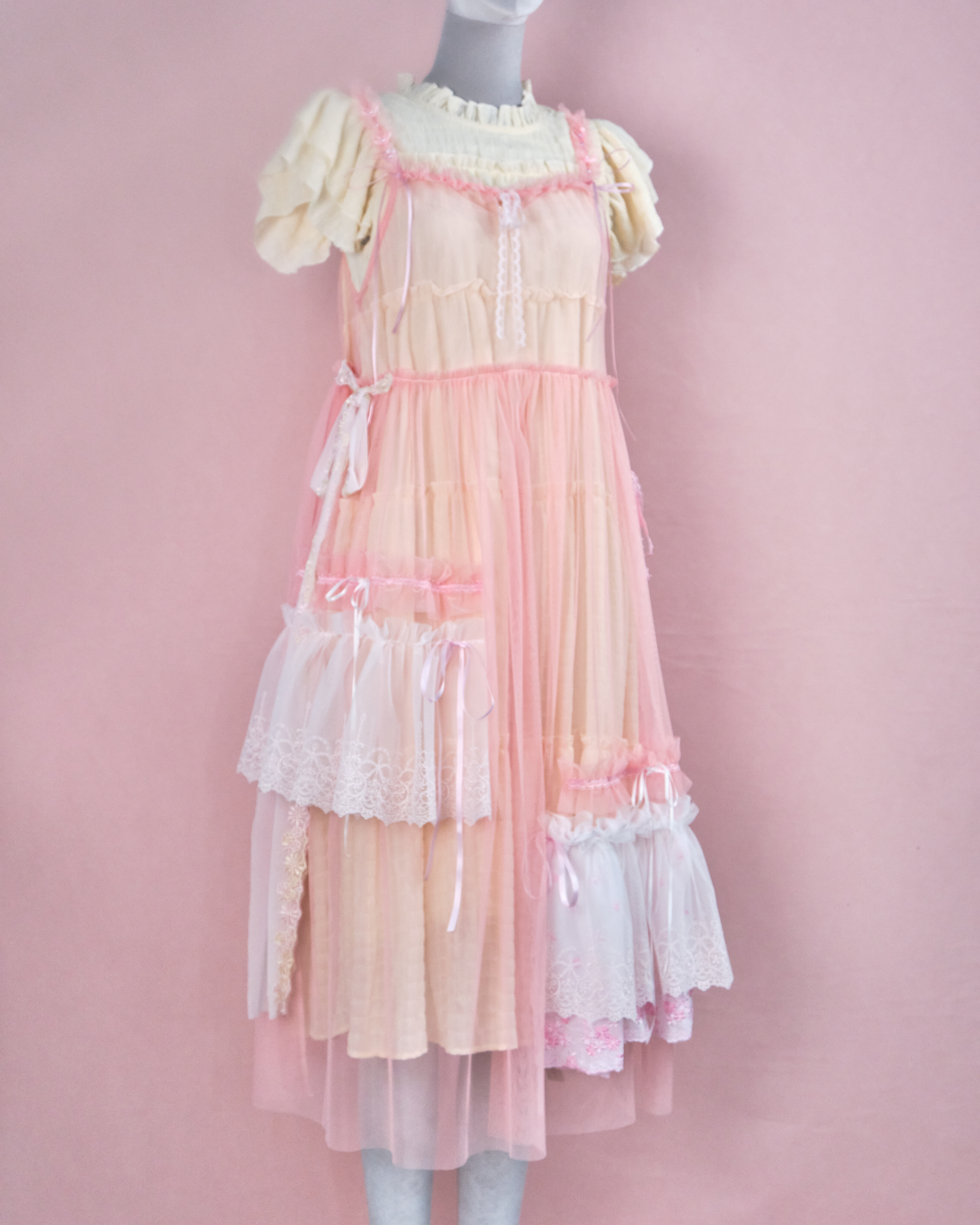 11219 The Tale About Garden Girl~Carol Pink Laced Mesh Dress