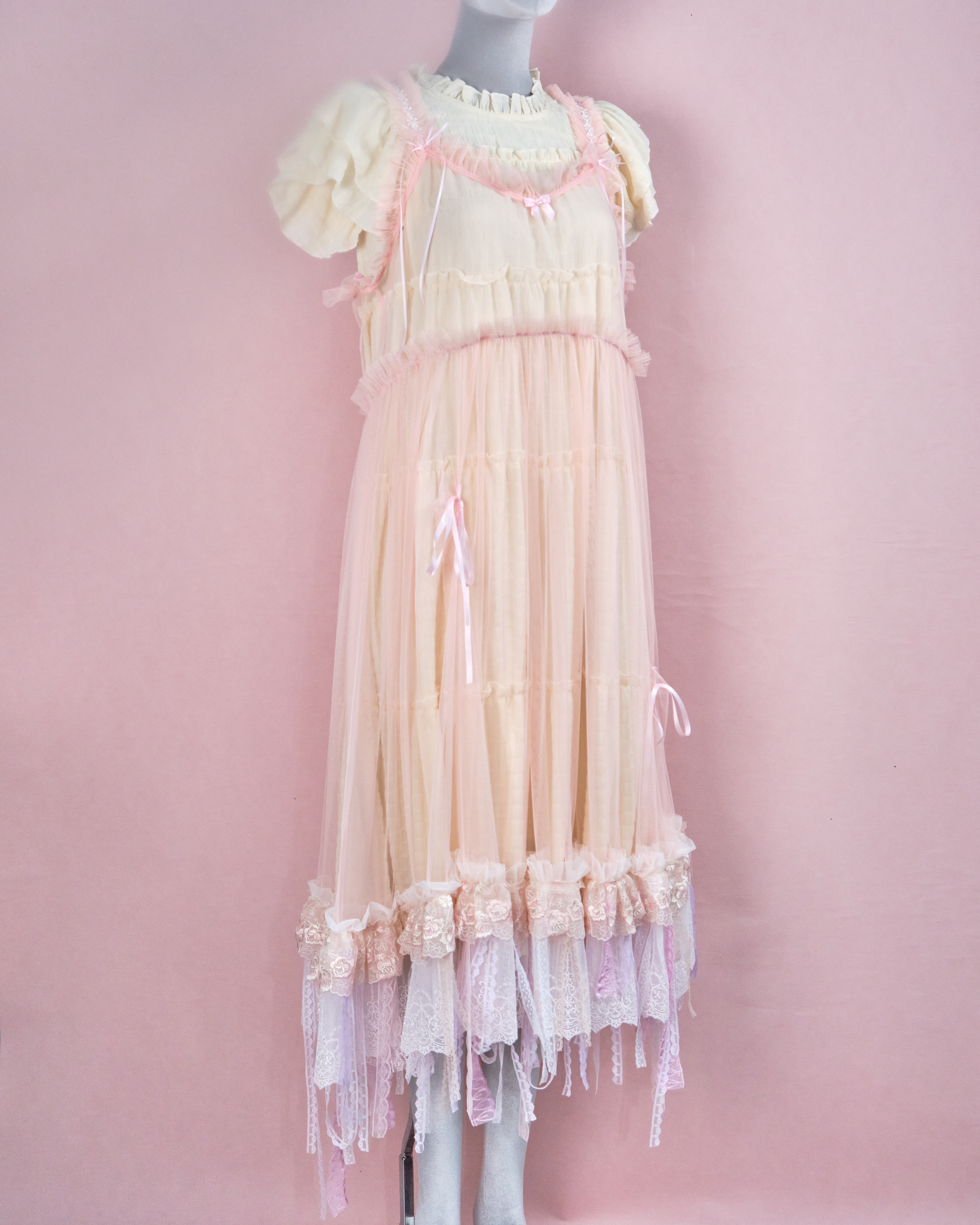 11215 The Tale About Wisteria Flower Girl~Laced Vine Design Mesh Dress