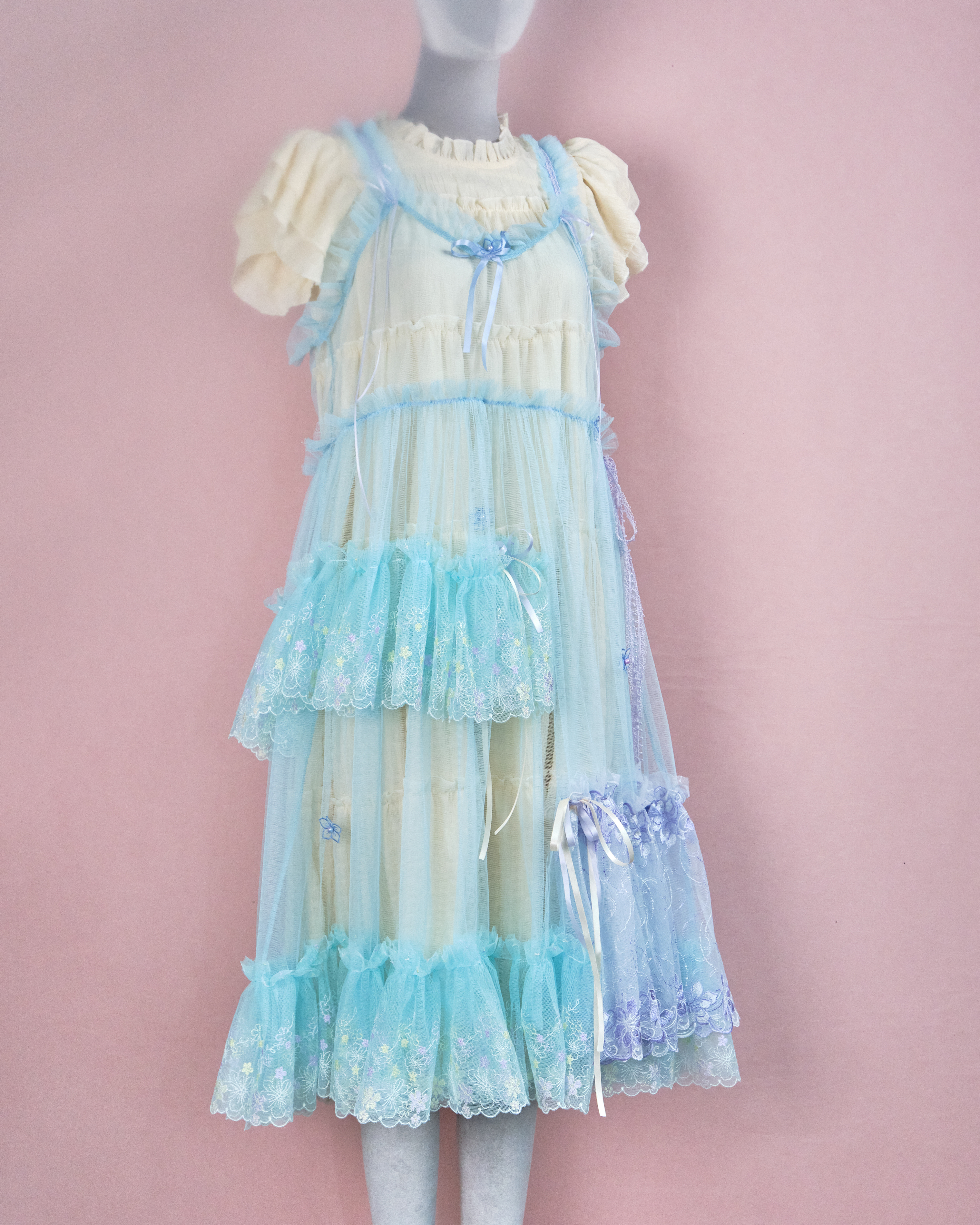 11217 The Tale About Wisteria Flower Girl~Bluish Violet Laced Mesh Dress
