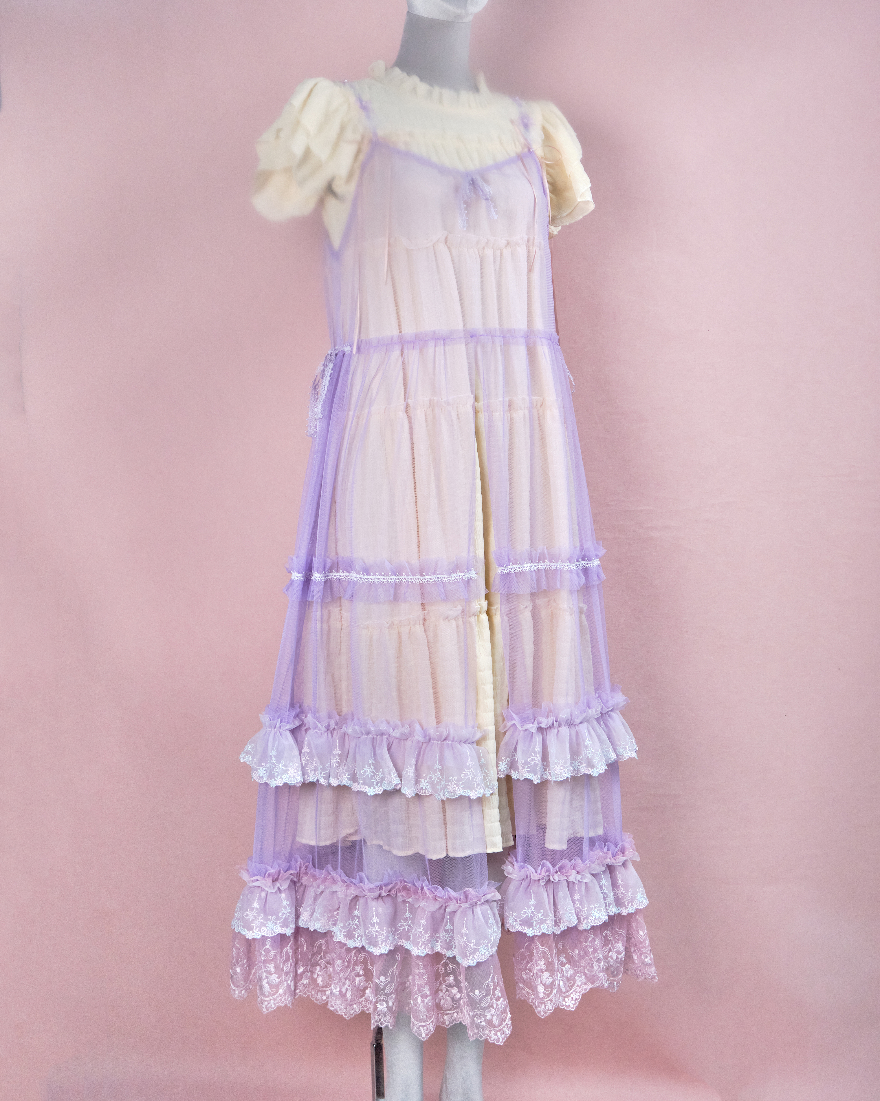 11213 The Tale About Wisteria Flower Girl~Center Front Vent Violet Mesh Dress