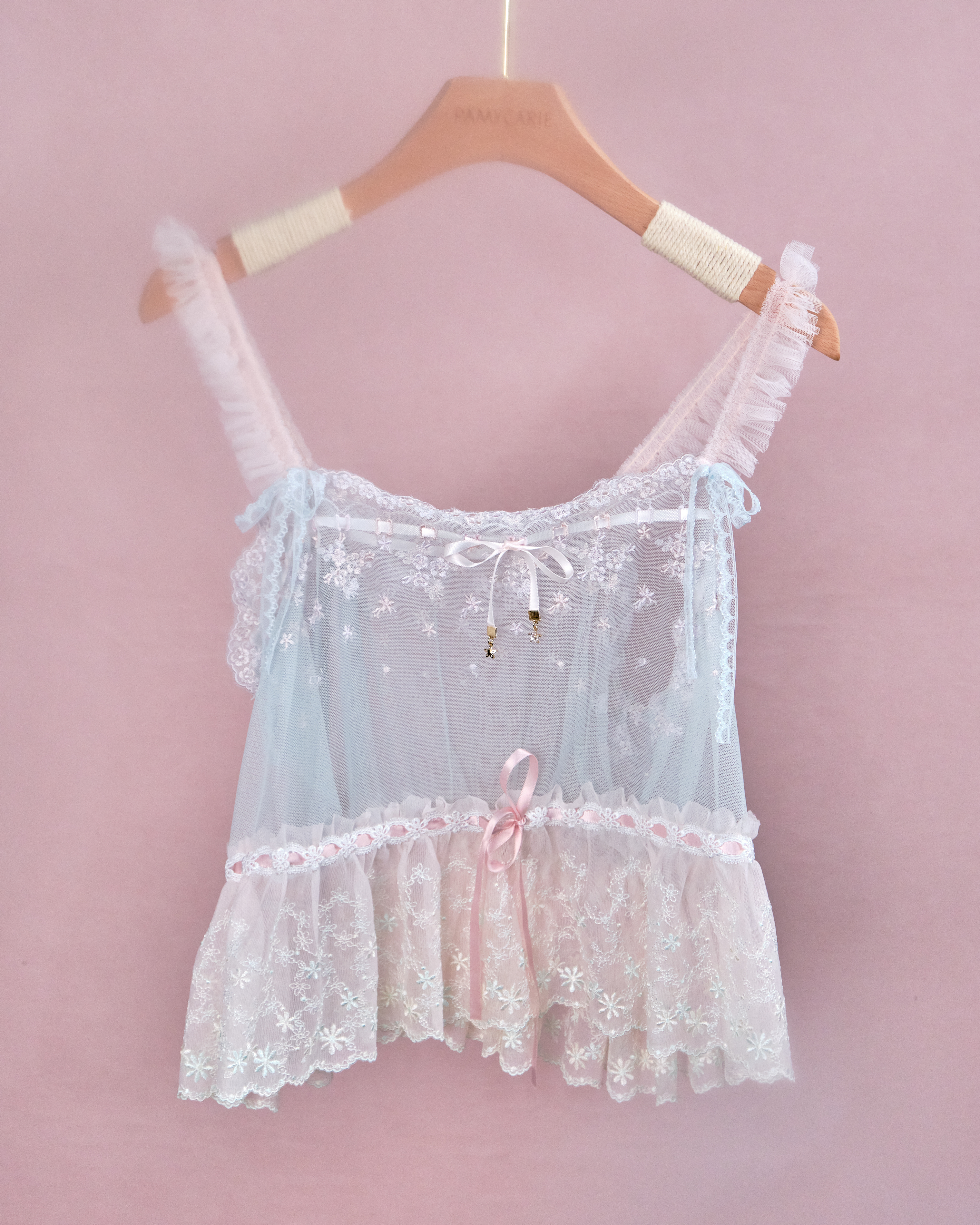 11224 The Tale About Graceful Girl~Ruffle Shoulder Strap Laced Top