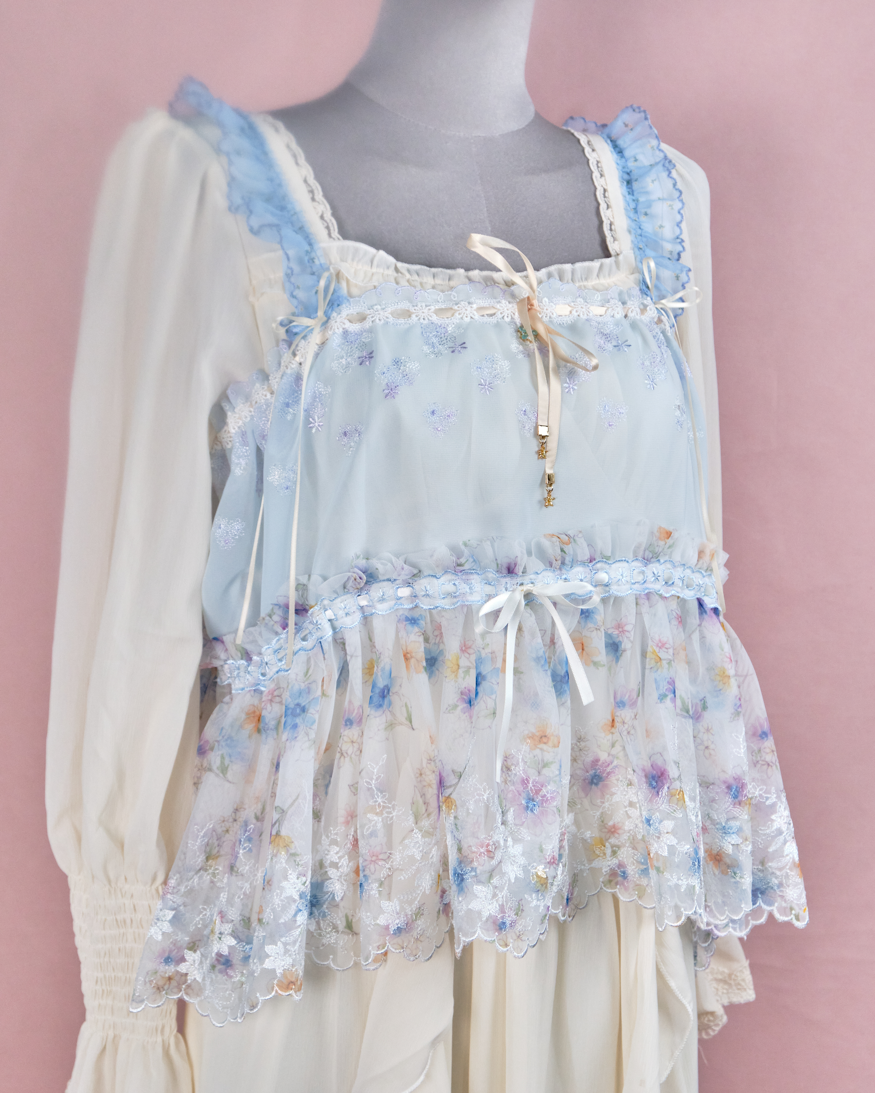 11229 The Tale About Wisteria Flower Girl~Ruffle Shoulder Strap Laced Top