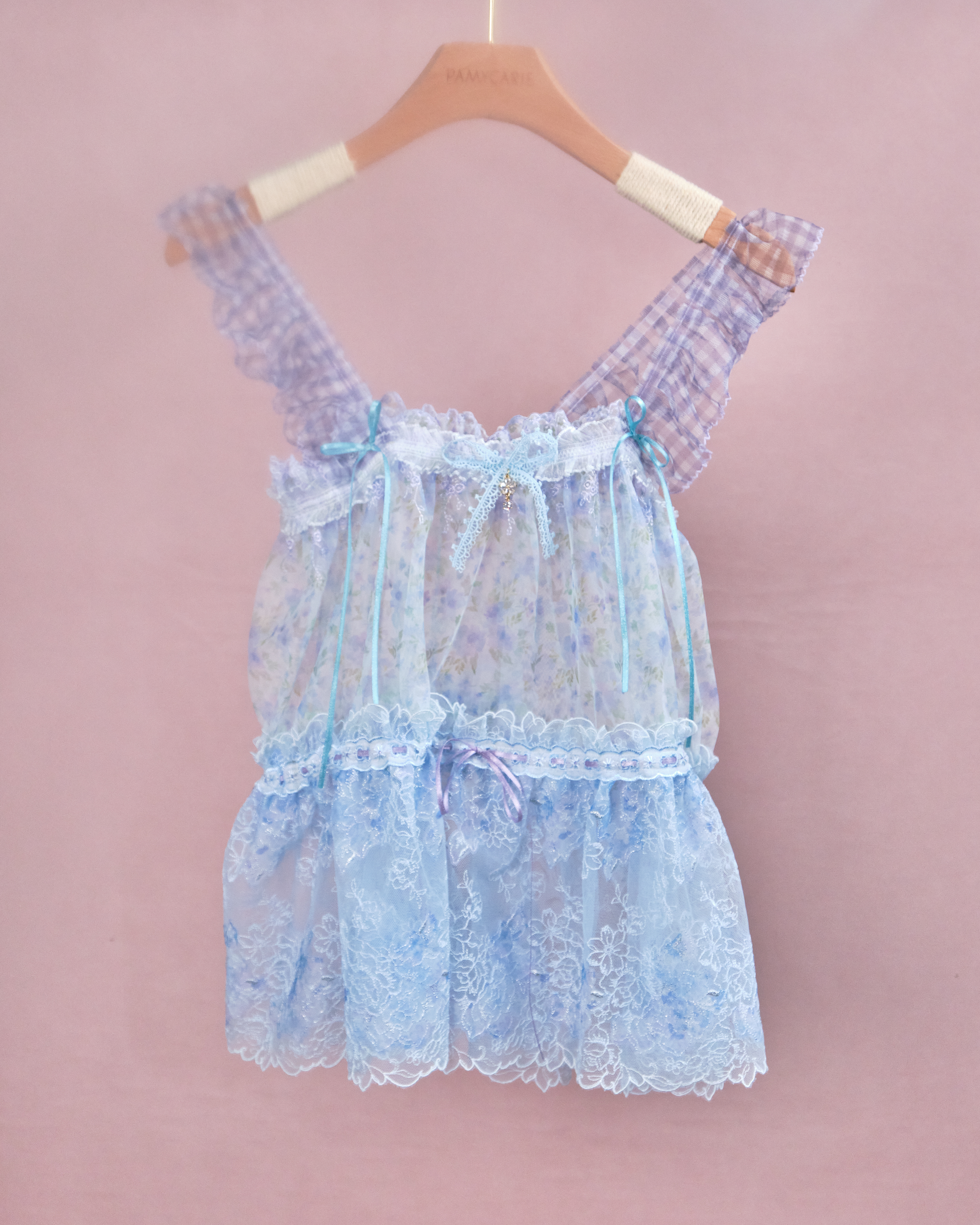 11226 The Tale About Wisteria Flower Girl~Ruffle Shoulder Strap Laced Top