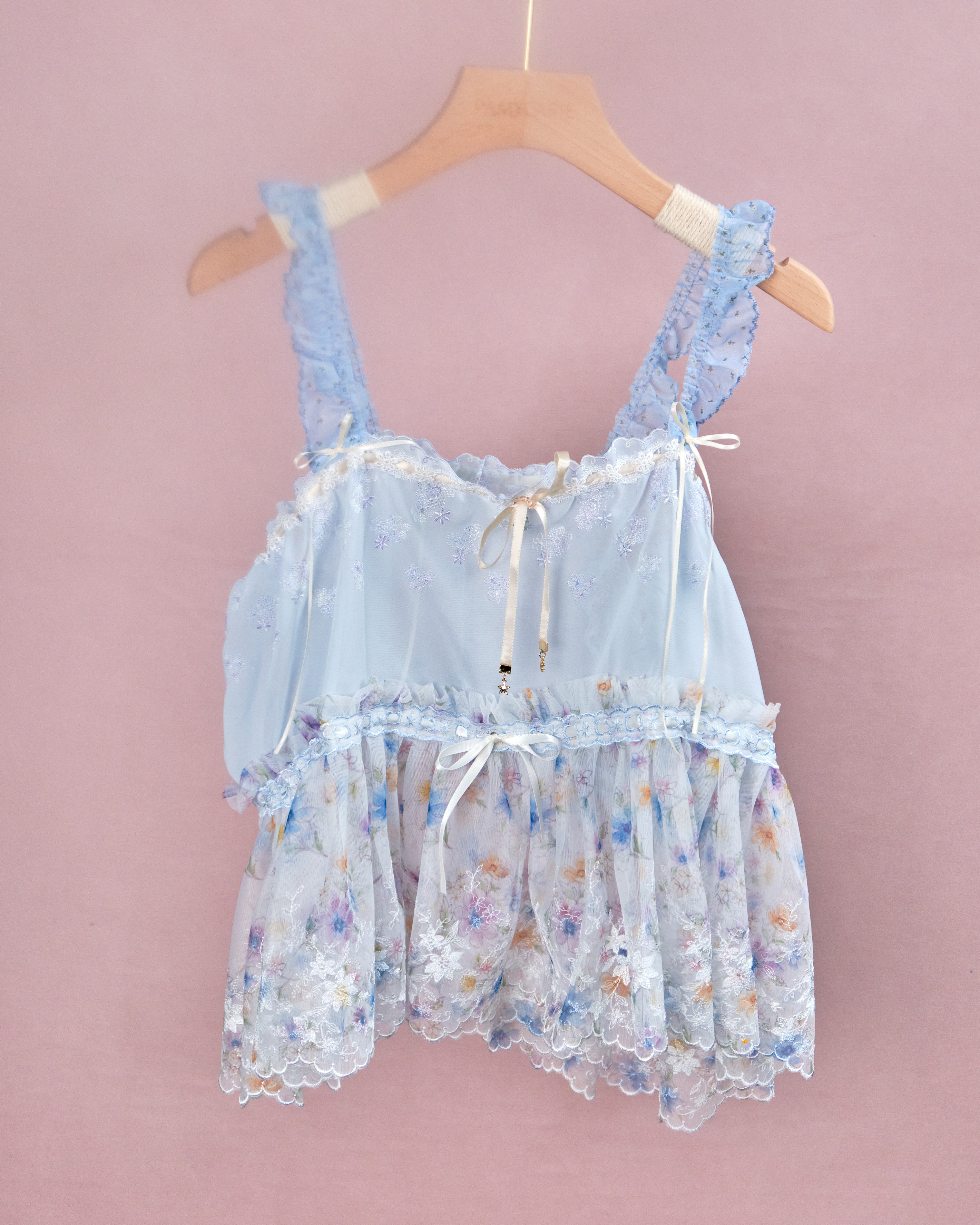 11229 The Tale About Wisteria Flower Girl~Ruffle Shoulder Strap Laced Top