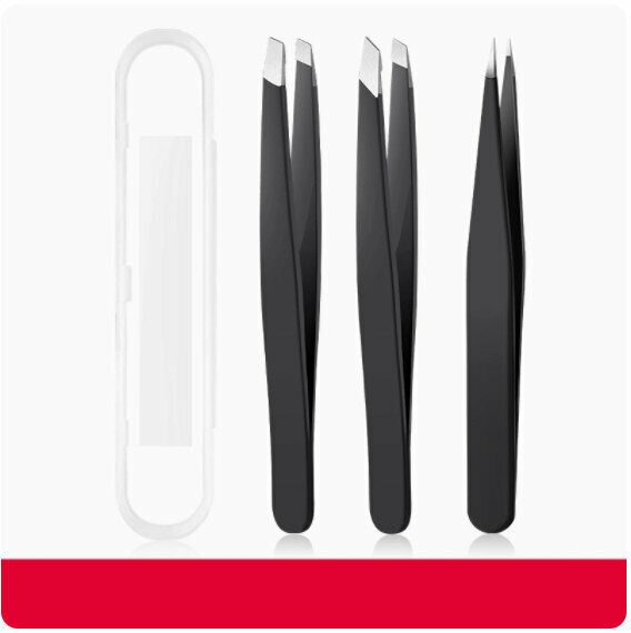 New eyebrow trimmer eyebrow pliers set [black flat/oblique/tip 3 pieces + storage box]