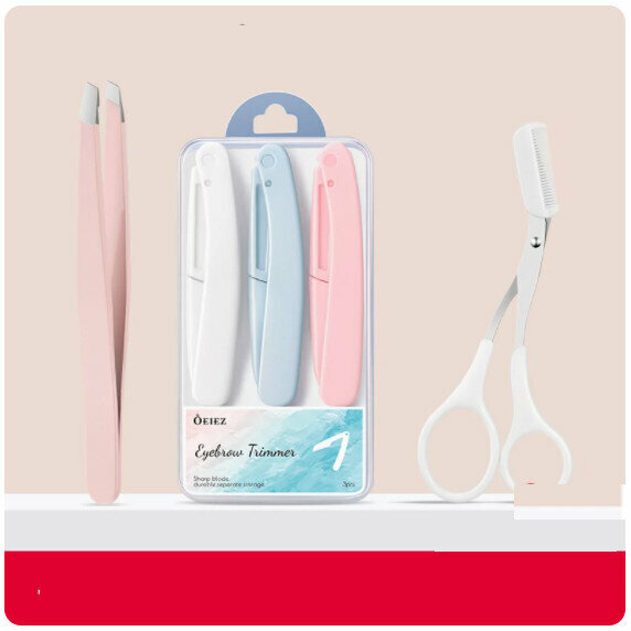 New eyebrow trimmer eyebrow pliers set [flat clamp + three-color eyebrow knife + eyebrow scissors with comb]