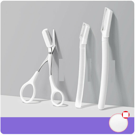New eyebrow trimmer eyebrow pliers set [simple white comb eyebrow scissors + 2 large and small blade eyebrow knives]