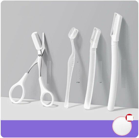 New eyebrow trimmer eyebrow pliers set [simple white comb eyebrow scissors + 3 large and small L eyebrow knives]