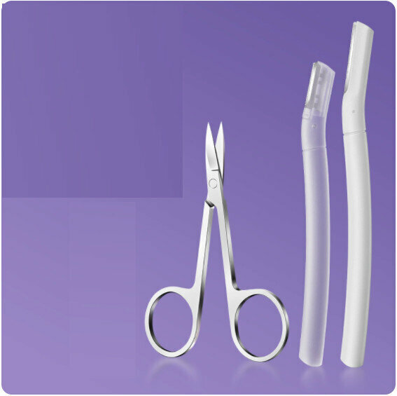 New eyebrow trimmer set [long knife + short knife + stainless steel scissors]