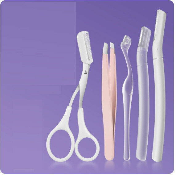 New eyebrow trimmer set [long knife + short knife + L-shaped + eyebrow combing scissors + eyebrow combing scissors]