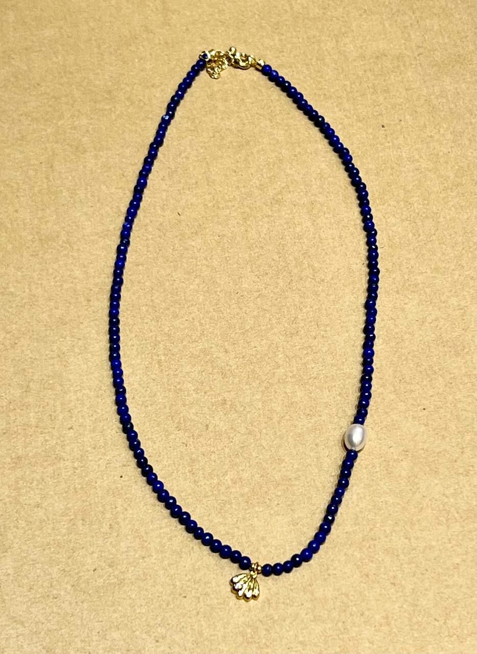 [S] GEMZ & CO LPSA LAPIS LAZULI ADJUSTABLE NECKLACE WITH PEARLS AND SEASHELL CHARM, Y16 (Y16)
