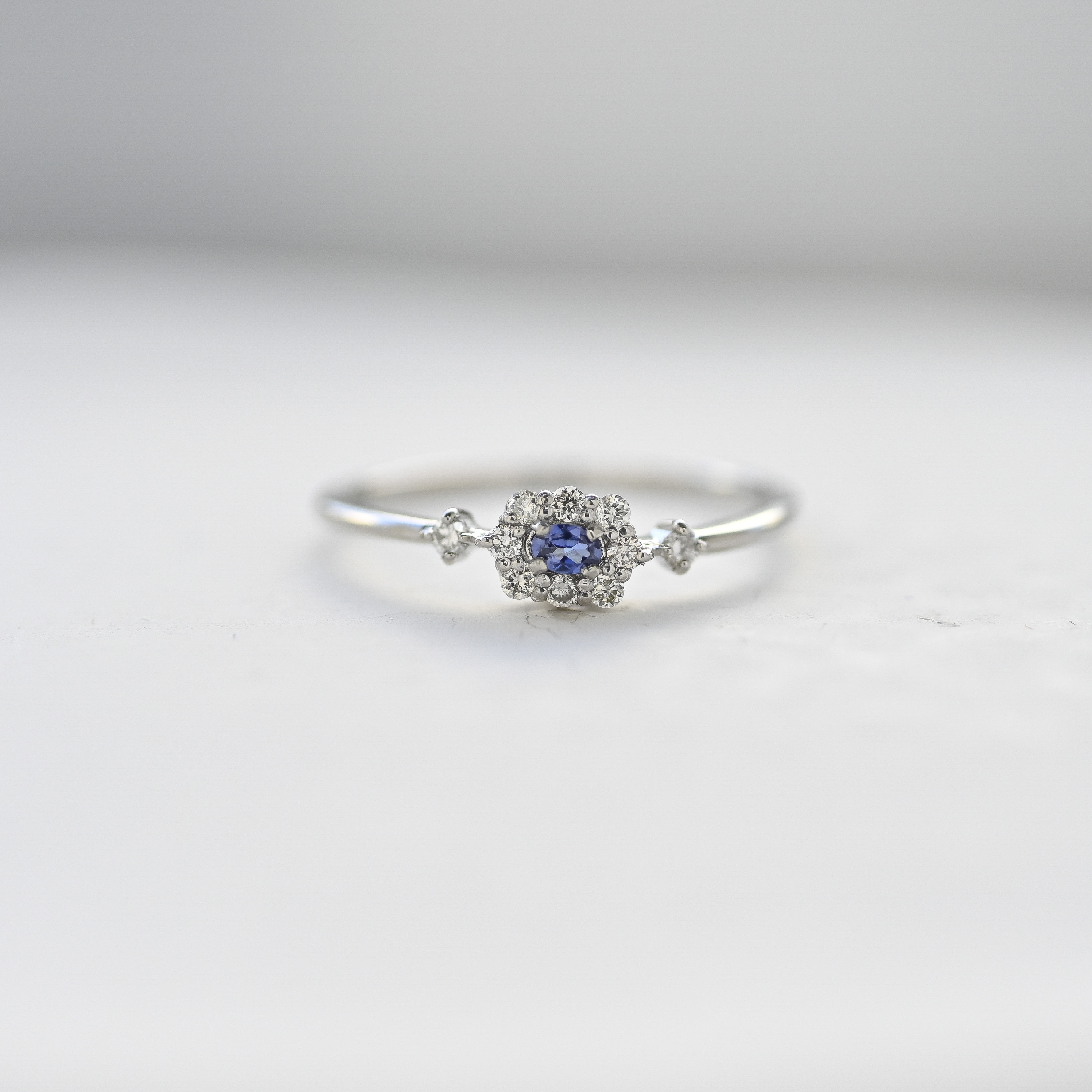 PT900 0.04ct Benitoite & Diamond Ring