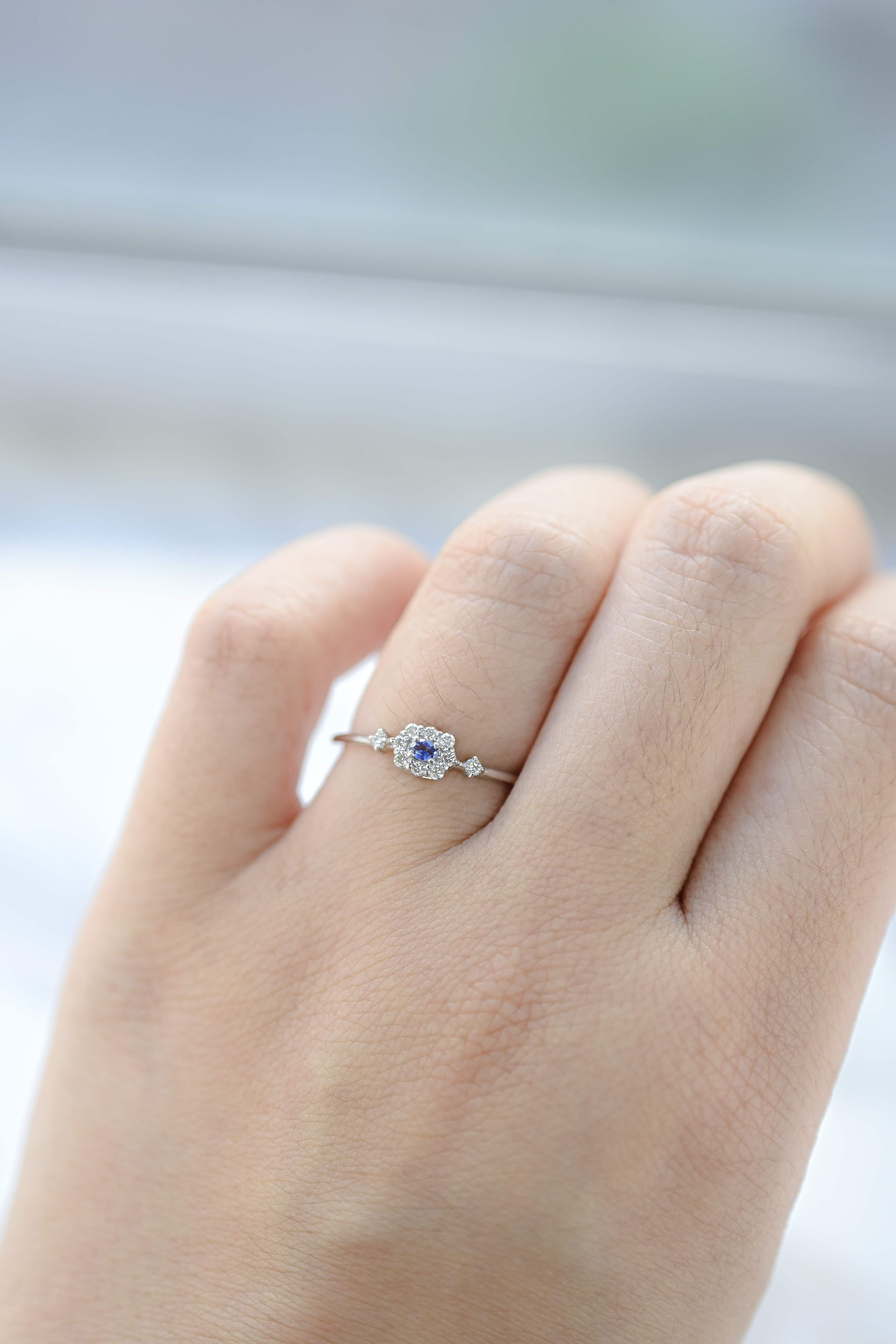 PT900 0.04ct Benitoite & Diamond Ring