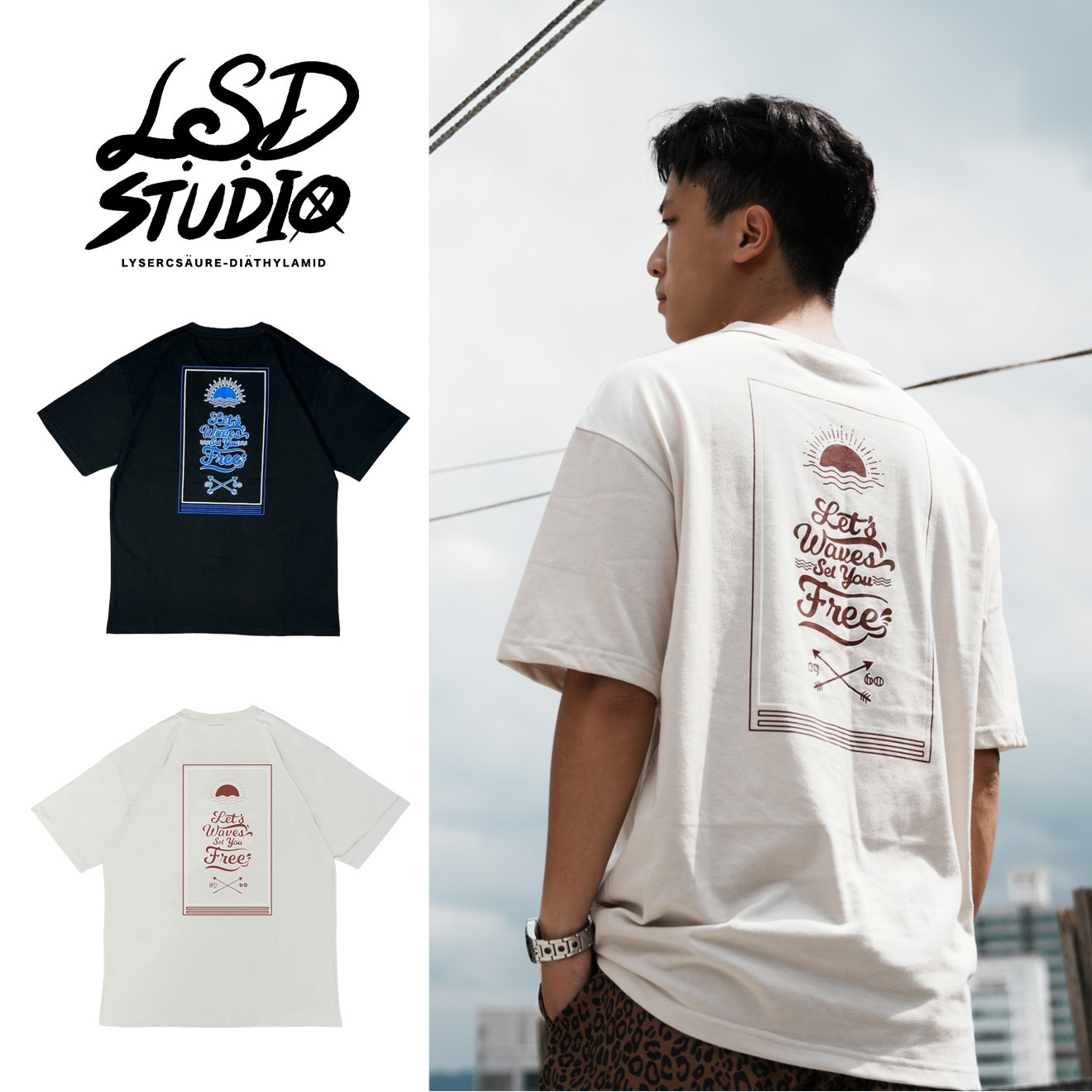 【24123】美式風格印 Ｘ 落肩花短Tee