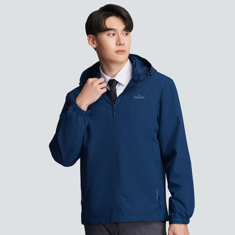 防風連帽外套-深藍