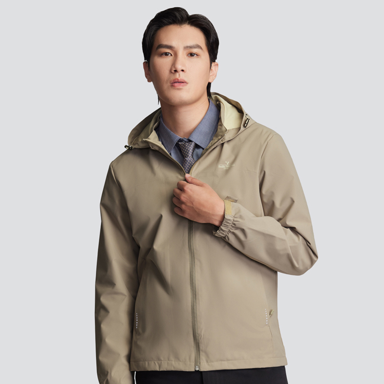 防風連帽外套-卡其
